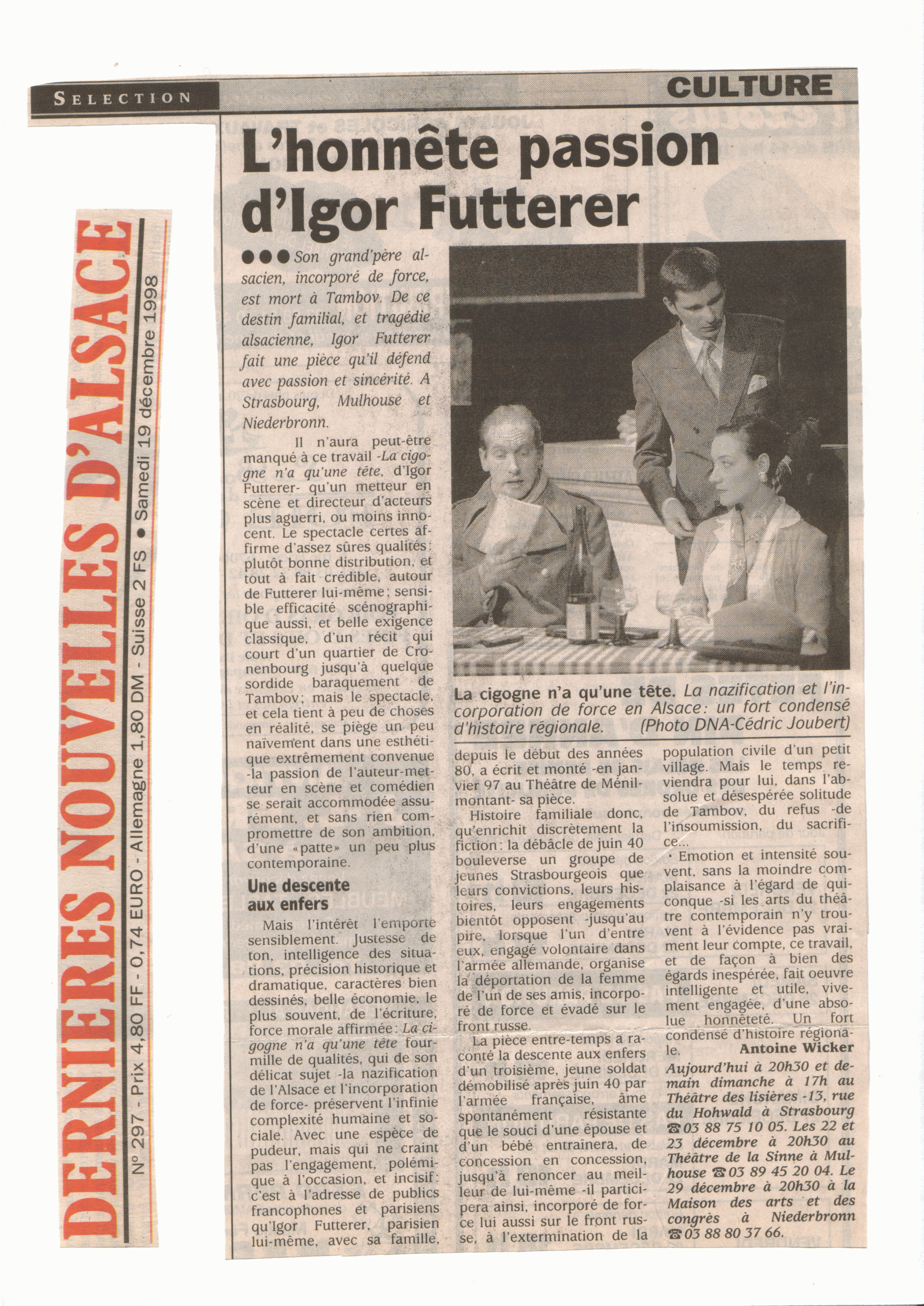 La cigogne n'a qu'une tête - Igor Futterer - Dernières Nouvelles d'Alsace - 1998