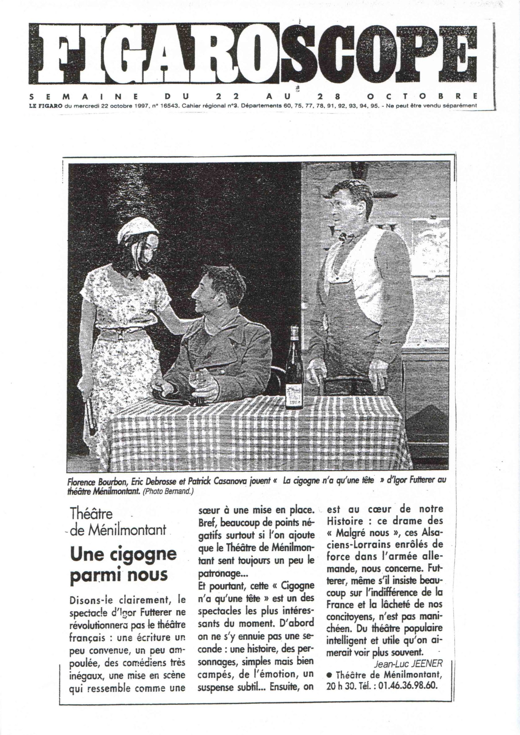 La cigogne n'a qu'une tête - Igor Futterer - Figaroscope - 1997